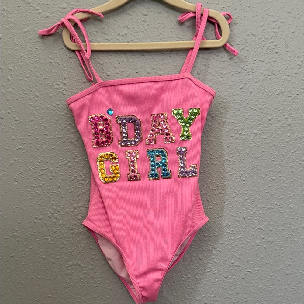 Lola + The Boys Pink 'B-Day Girl' Gem One Piece